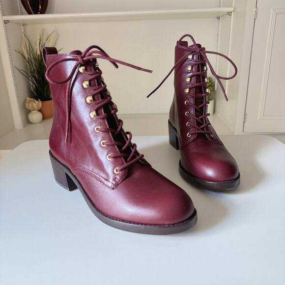 NWOT Madewell Rusted Burgundy Leather Lace Up Patti Boots Size 9 - Picture 1 of 7